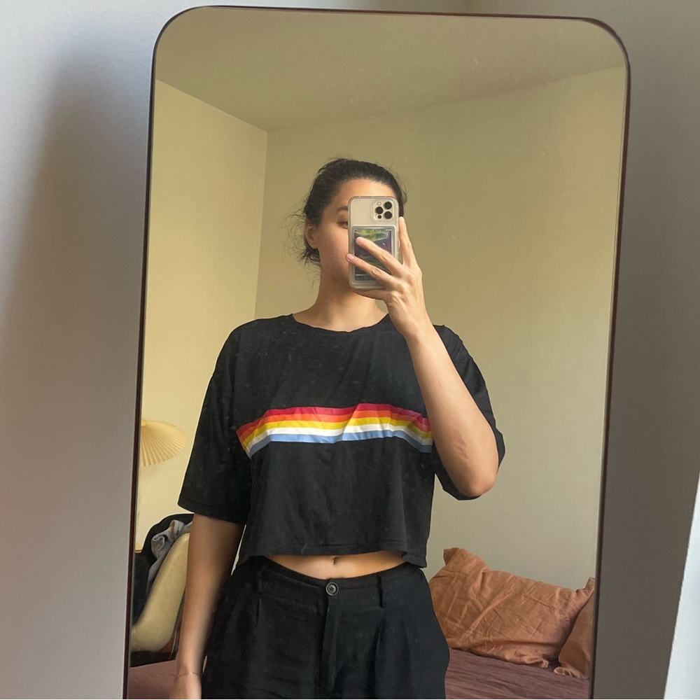 Spritul Gangster Black Crop Top with Rainbow Design(M)